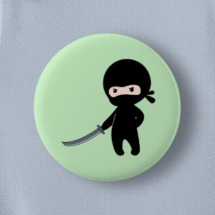 Tiny Angry Ninja on Green 2 Inch Round Button