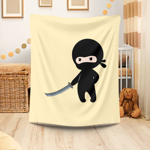 Tiny Angry Ninja on Yellow Fleece Blanket