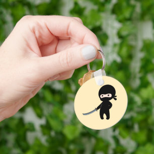 Tiny Angry Ninja on Yellow Keychain
