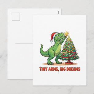 Tiny Arms Big Dreams T-Rex Christmas Tree Holiday Postcard
