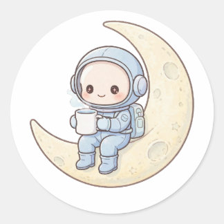 Tiny Astronaut Moon Coffee Shirt Cute Space Gift Classic Round Sticker