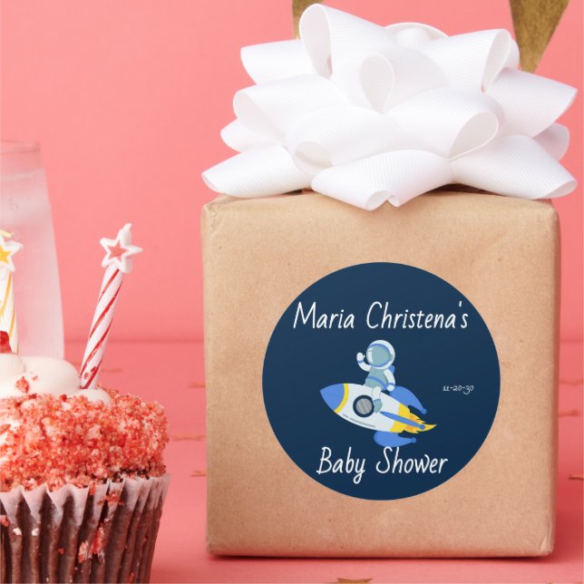 Tiny Astronaut Rocket Ride Baby Shower Sticker (Party)