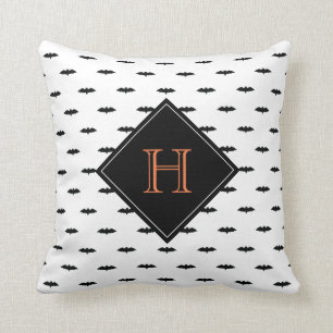 Tiny Bats Seamless Pattern Black Orange Monogram Throw Pillow