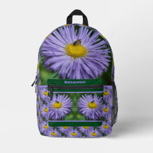 Tiny Bee On Purple Aster Flower Personalized Printed Backpack