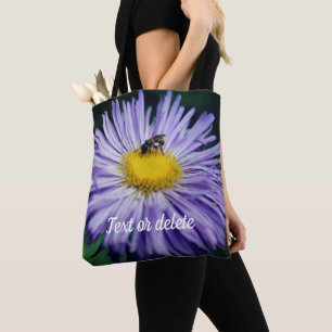 Tiny Bee On Purple Aster Flower Personalized Tote Bag