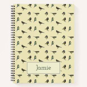 Tiny Birds Pattern on Beige Personalised Notebook