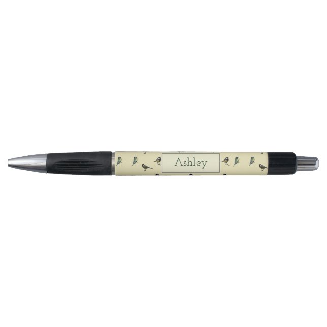 Tiny Birds Pattern on Beige Personalised Pen (Front)