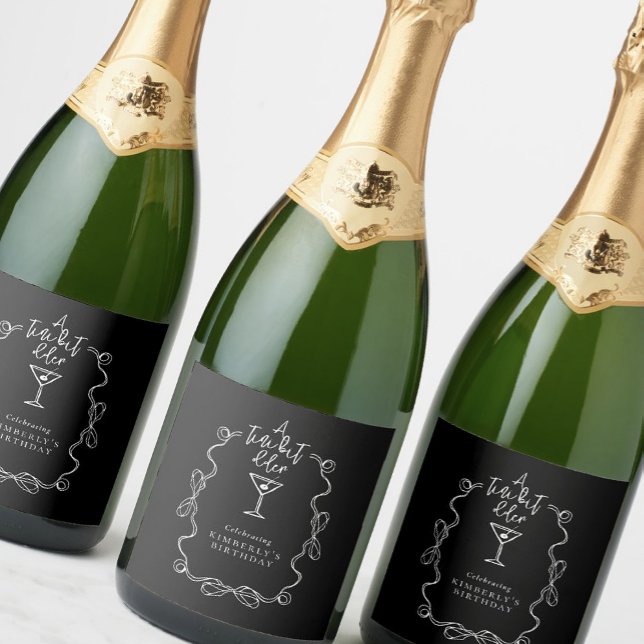Tiny Bit Older Black Hand Drawn Martini Birthday  Sparkling Wine Label (Creator Uploaded)