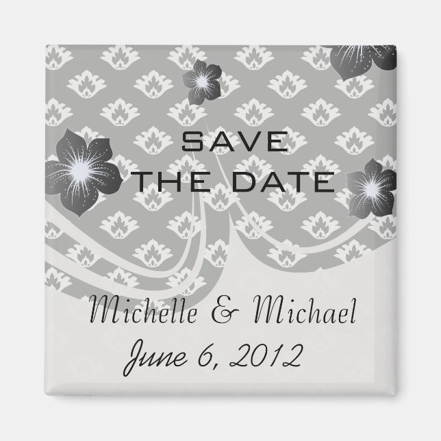 tiny black and white damask pattern magnet (Front)