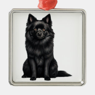 TINY BLACK SCHIPPERKE PUPPY DOG METAL ORNAMENT