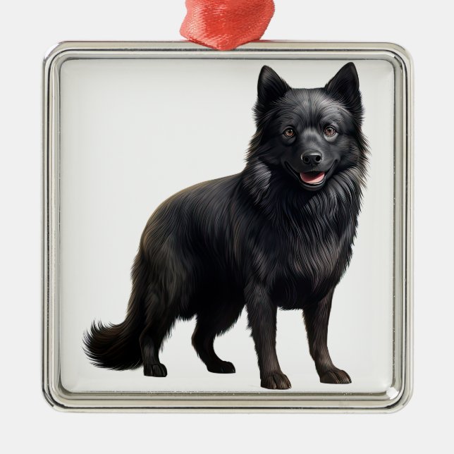 TINY BLACK SCHIPPERKE PUPPY DOG METAL ORNAMENT (Front)