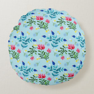 Tiny Bloom Blue Flowers Spring Garden Round Pillow