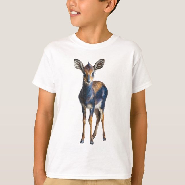 Tiny Blue and Brown Antelope Kids T-Shirt (Front)