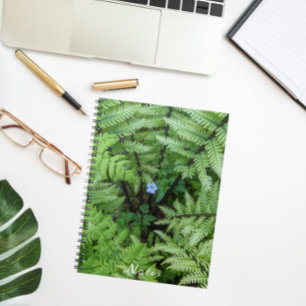 Tiny Blue Flower and Ostrich Fern Floral Notebook