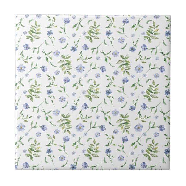 Tiny Blue Flowers Seamless Pattern Ceramic Tile (Front)