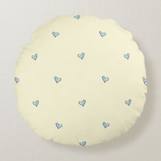 Tiny Blue Heart Print Nursery Throw Pillow - Round