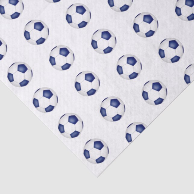 tiny blue white soccer balls pattern tissue paper (Detail)
