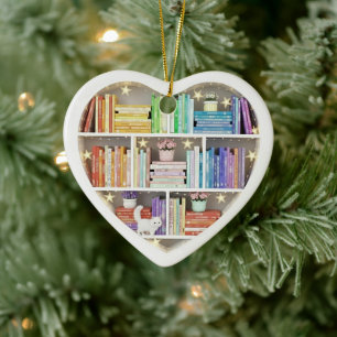 Tiny Book Shelves Rainbow Bookshelf 2Dprint Books Ceramic Ornament
