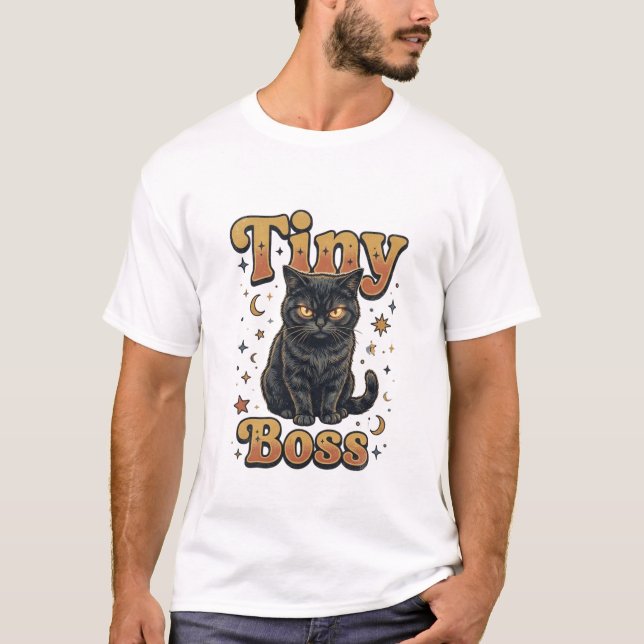 Tiny Boss Black Cat Design T-Shirt (Front)
