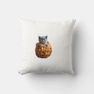 Tiny British Shorthair Kitten in a Cute Dress Play Throw Pillow