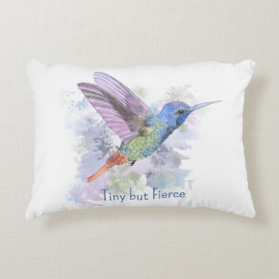 Tiny but Feirce Quote Whimsical Rufous Hummingbird Accent Pillow