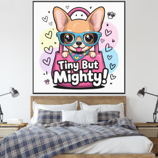 Tiny but Mighty Chihuahua  Matte Black Wood Frame Canvas Print