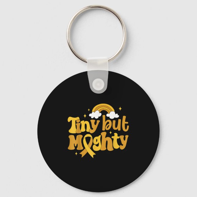 Tiny But Mighty Childhood Cancer Awareness Gold Ri Keychain (Front)