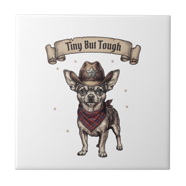 Tiny But Tough' Chihuahua rocks a cowboy Tile (Front)