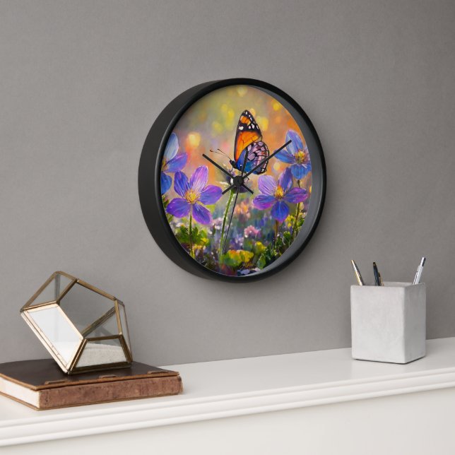 Tiny Butterfly On Wildflowers at Sunrise Clock (Office)