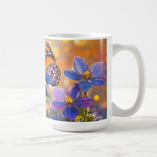 Tiny Butterfly On Wildflowers at Sunrise Coffee Mug (Right)