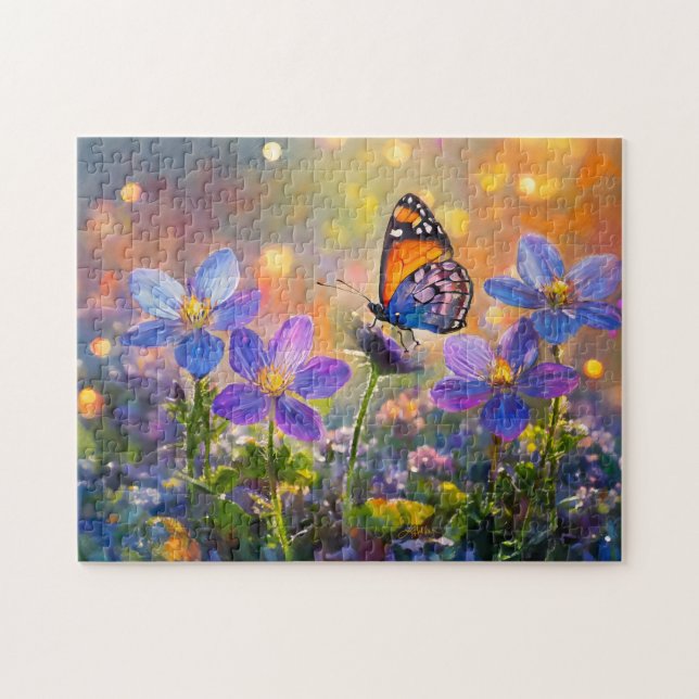 Tiny Butterfly On Wildflowers at Sunrise Jigsaw Puzzle (Horizontal)