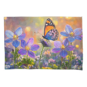 Tiny Butterfly On Wildflowers at Sunrise Pillowcase