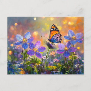 Tiny Butterfly On Wildflowers at Sunrise Postcard