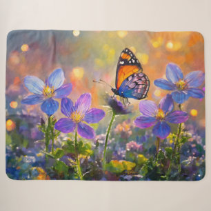 Tiny Butterfly On Wildflowers at Sunrise Sherpa Blanket
