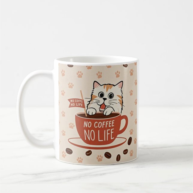 Tiny cat paw prints and coffee beans Poster Mug (Left)