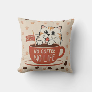 Tiny cat paw prints and coffee beans Poster Throw Pillow