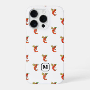 Tiny Chili With Flame Pattern & Custom Initial iPhone 16 Pro Case
