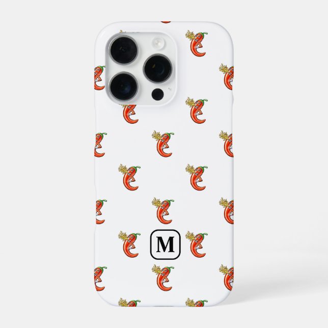 Tiny Chili With Flame Pattern & Custom Initial iPhone Case (Back)