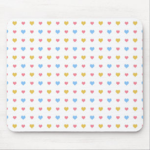 Tiny Colourful Hearts Pattern Pink Blue Yellow Mouse Pad