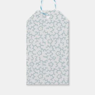 Tiny Coral Floral, Pale Blue on White Gift Tags