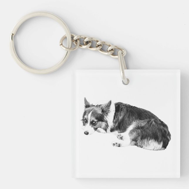 Tiny Corgi, Loyal Square Keychain (Front)