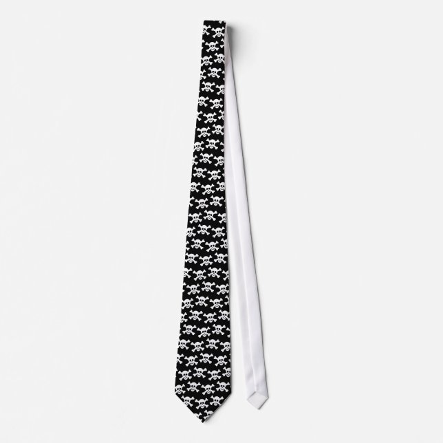 Tiny Cute Black and White Skulls and Crossbones Tie (Front)