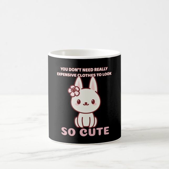 Tiny Cute pink Cat Rabbit Dog with flower for cute Coffee Mug (Center)