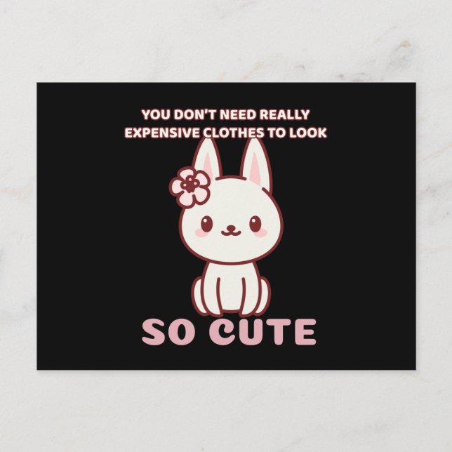 Tiny Cute pink Cat Rabbit Dog with flower for cute Postcard (Front)