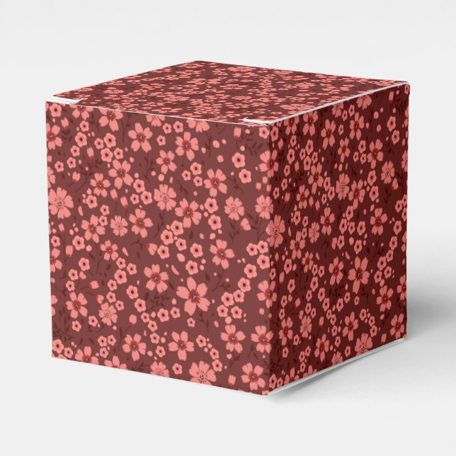 Tiny cute red magenta cream floral pattern favor box (Front Side)