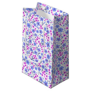 Tiny cute white blue pink floral pattern small gift bag