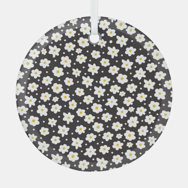 Tiny daisies, vintage, seamless background. glass ornament (Front)