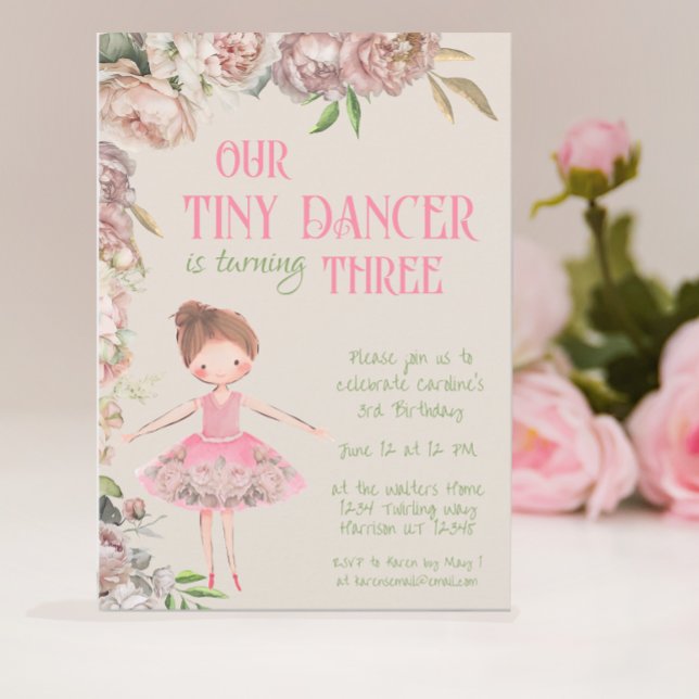 Tiny Dancer Ballerina Third Birthday Invitation (Creator Uploaded)