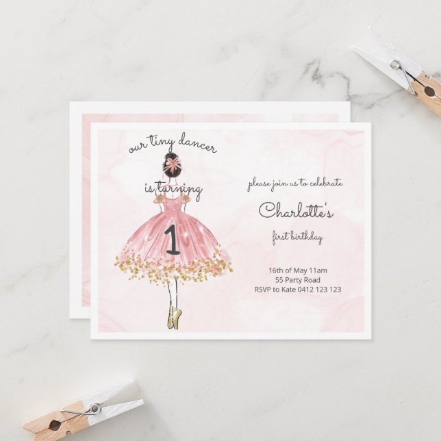 Tiny Dancer Pink Ballet Dancer Invitation (Front/Back In Situ)