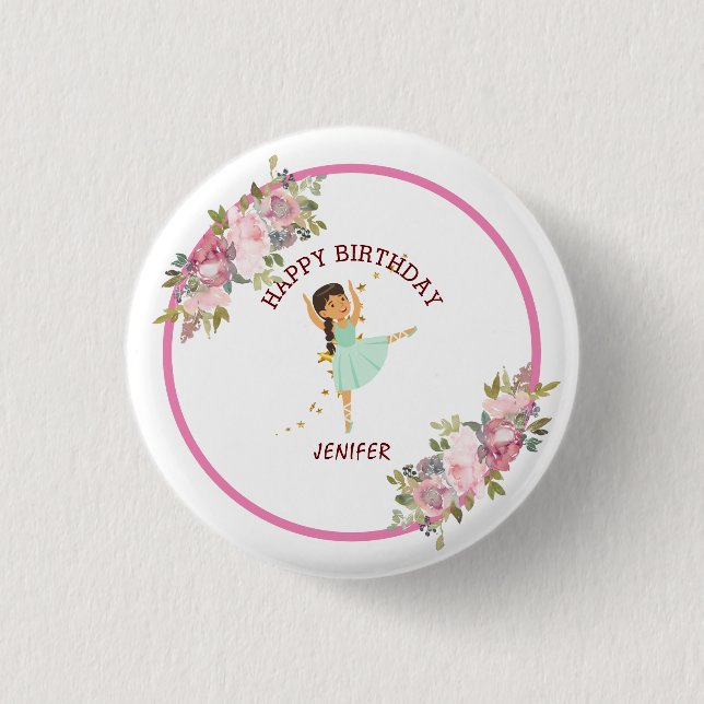 Tiny Dancer | Pink Floral Ballet Birthday Party 1 Inch Round Button (Front)